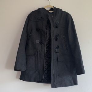Gray wool Cole Haan coat w/ hood, size 10